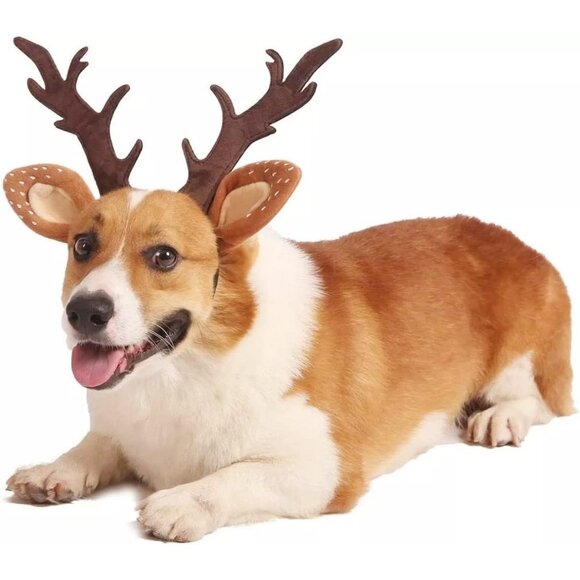 Black Dog Elk Reindeer Antler Christmas Costume Holiday Head wear Accessories - Picture 1 of 4